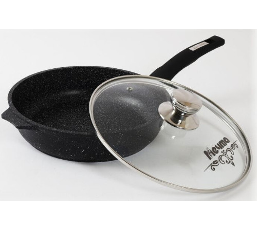 МЕЧТА С22802 Гранит black 22см несъемная ручка стеклянная крышка