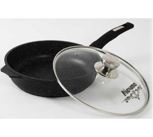 МЕЧТА С24802 Гранит black 24см несъемная ручка стеклянная крышка