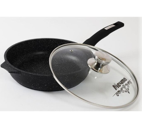 МЕЧТА С24802 Гранит black 24см несъемная ручка стеклянная крышка