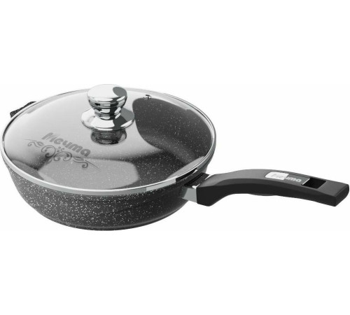 МЕЧТА С24802 Гранит black 24см несъемная ручка стеклянная крышка