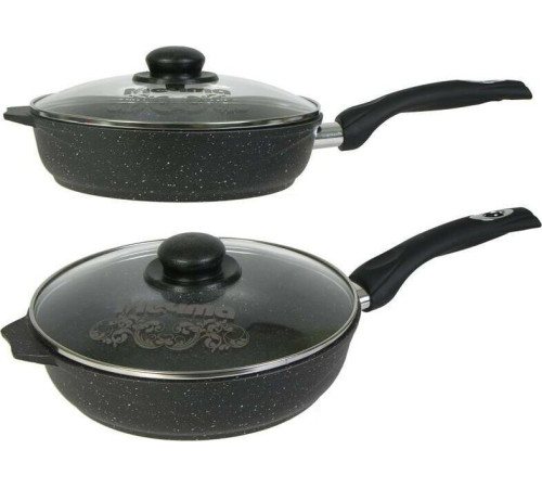 МЕЧТА С26802 Гранит black 26см несъемная ручка стеклянная крышка