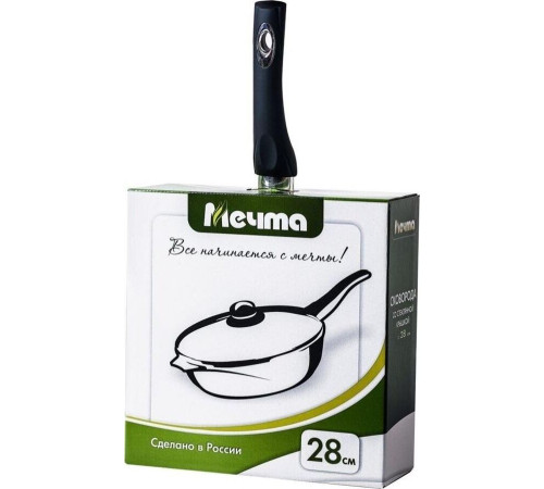 МЕЧТА С28802 Гранит black 28см несъемная ручка стеклянная крышка