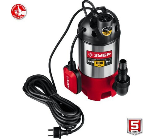 ЗУБР НПГ-М3-1100-С Дренажный насос для грязной воды корпус нерж. сталь, 1100 Вт