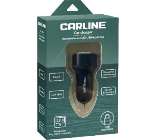 CARLINE CH-2U-VM адаптер с вольтметром 2хUSB 3.4A Max в прикуриватель 12/24В черный в коробке