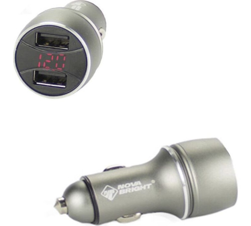 NOVA BRIGHT для моб.устройств, 2 USB-порта, 2100мА + цифровой LED вольтметр, 12/24В 46898