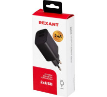 REXANT (16-0283) Сетевое зарядное устройство REXANT 2 x USB, 5V, 2.4 A, черное