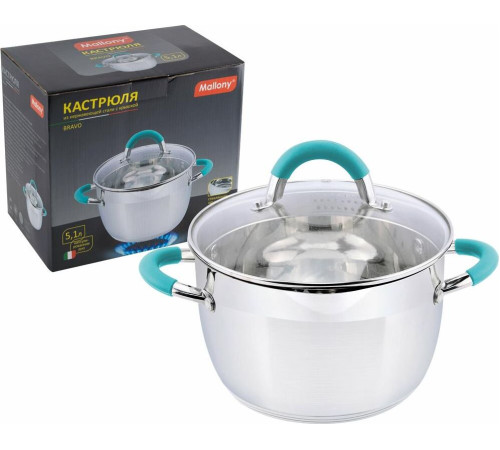 MALLONY Кастрюля BRAVO, объем 5,1 л, из нерж стали с крышкой (005431)