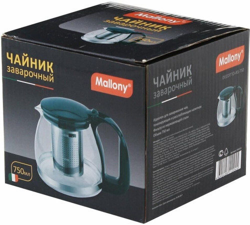 MALLONY Чайник заварочный DECOTTO-AS-750, объем: 0,75 л, с пластик ручкой, фильтр из нерж стали (910111)