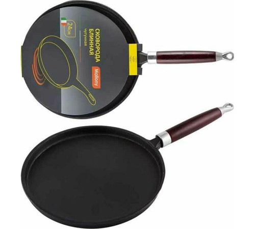 MALLONY Сковорода блинная чугунная PCIF-24, диам — 24 см, в конверте, промасл. Покрытие (985029)