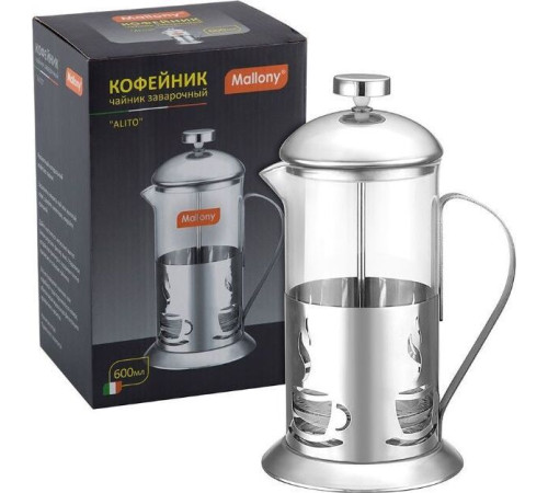 MALLONY Чайник/кофейник (кофе-пресс) NERO 600 мл из боросиликатного стекла, цвет — черный (950066)