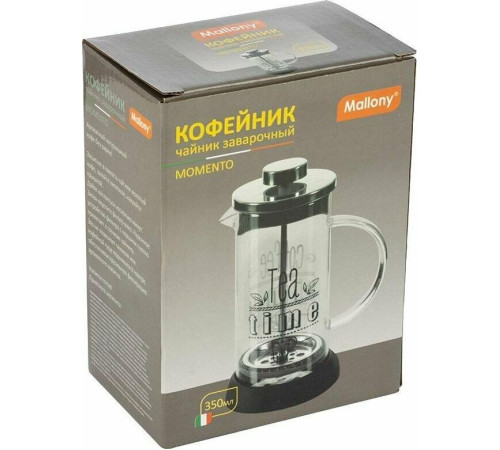 MALLONY Чайник/кофейник (кофе-пресс) MOMENTO 350 мл из боросиликатного стекла с надписью на корпусе (007530)