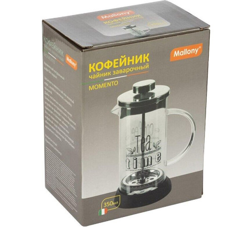 MALLONY Чайник/кофейник (кофе-пресс) MOMENTO 350 мл из боросиликатного стекла с надписью на корпусе (007530)