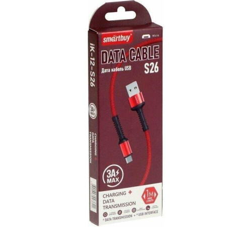 SMARTBUY (iK-12-S26r) S26 MicroUSB красный, 3 А, QC, нейл.,1 м