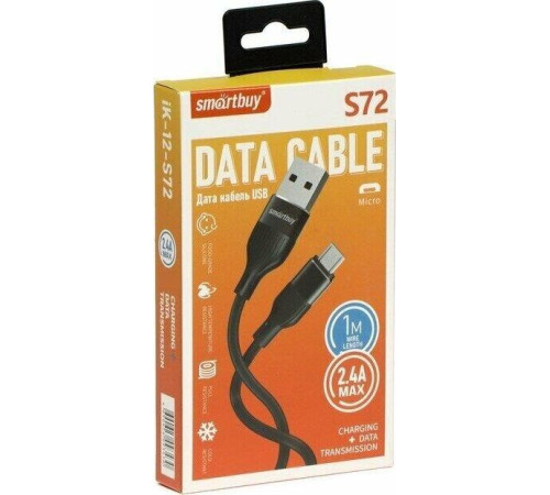 SMARTBUY (iK-12-S72b) S72 MicroUSB черный, 2.4 А, сил., 1м