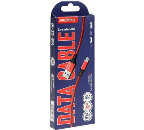 SMARTBUY (iK-22-S14rb) S14 MicroUSB красный/черн., 3 А, 2 м