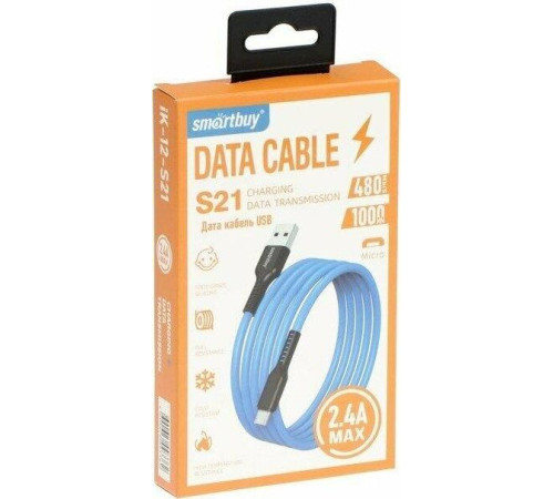 SMARTBUY (iK-12-S21bb) S21 MicroUSB синий, 2.4 А, сил., 1 м