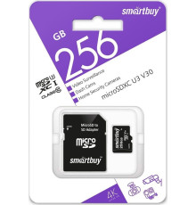 Карта памяти SMARTBUY (SB256GBSDCCTV) micro SDXC 256GB cl10 U3 V30 + адаптер