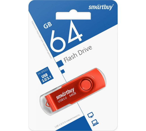 SMARTBUY (SB064GB3TWR) UFD 3.0/3.1 064GB Twist Red красный