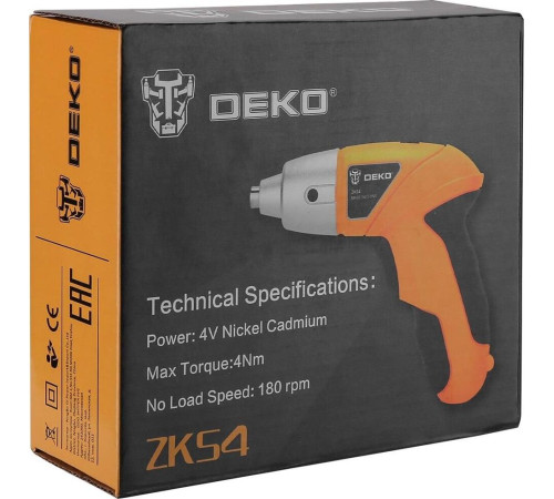 DEKO ZKS4, 4В, 0.6 Ач, з/у с набором оснастки 10 шт, 4 Нм 063-4113