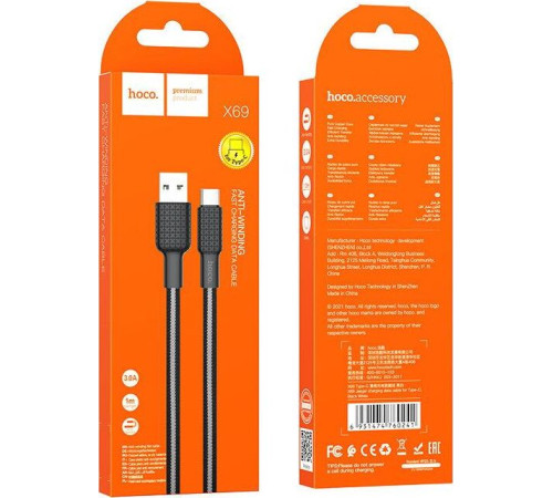 HOCO (6931474760241) X69 Jaeger Type C (m) 1.0m - черный