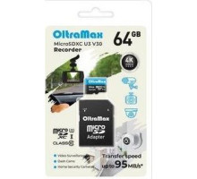 OLTRAMAX MicroSDXC 64GB Class 10 (U3) V30 Recorder + адаптер (SD 95 MB/s) [OM64GCSDXC10-U3-V30]
