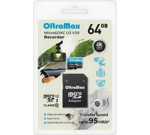 OLTRAMAX MicroSDXC 64GB Class 10 (U3) V30 Recorder + адаптер (SD 95 MB/s) [OM64GCSDXC10-U3-V30]