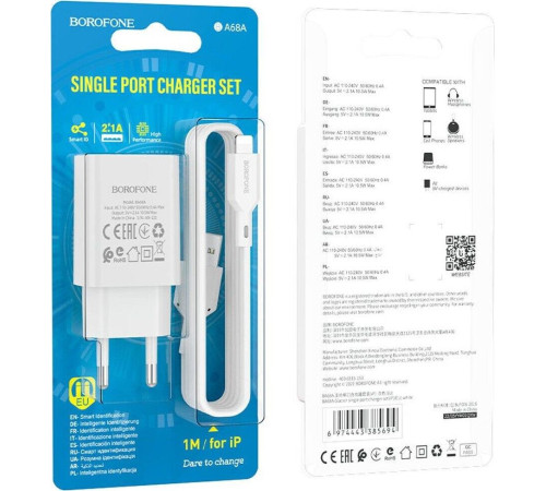 BOROFONE (6974443385670) BA68A Glacier 1USB белый