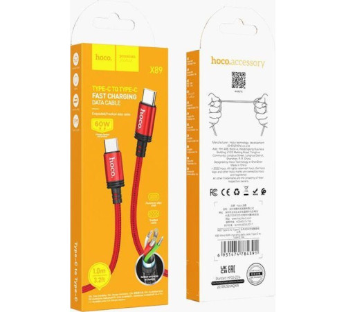 HOCO (6931474784391) X89 Wind Type-C (m) - Type-C (m) 1.0m - красный