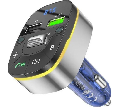 АЗУ HOCO (6931474789082) E71 Crystal transparent discovery edition QC3.0 car BT FM темно-синий