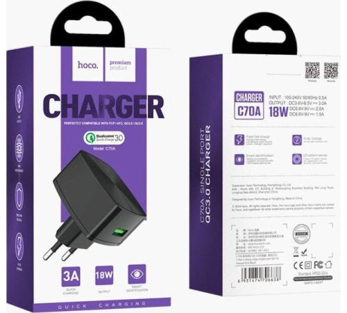 HOCO (6931474706638) СЗУ HOCO C70A Cutting-edge single port QC3.0 (черный)