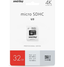 SMARTBUY (SB32GBSDCL10U3L-01) MICRO SDHC 32GB CLASS10 PRO U3 R/W: 95/60 MB/S (с адаптером SD)