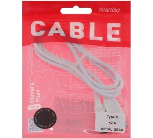 SMARTBUY (iK-3112ERG white) TYPE C кабель в рез.оплет. GEAR, 1м. мет.након.,<2А, бел.