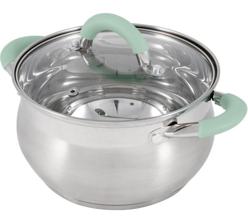 MALLONY Кастрюля MENTOLO, 2,6 л, из нержавеющей стали с крышкой, ручки с силиконом (103576)