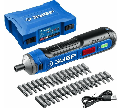 ЗУБР PSD-4S 3,6В, в кейсе с набором 33 бит