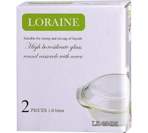 LORAINE 29698 Кастрюля с крышкой стекло 1 л LR (х6)