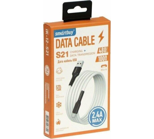 SMARTBUY (iK-12-S21bw) S21 MicroUSB белый, 2.4 А, сил., 1 м