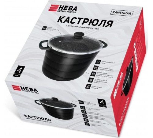 НЕВА МЕТАЛЛ ПОСУДА 186660 а/пр литая 6,0л стекл/кр Черный гранит