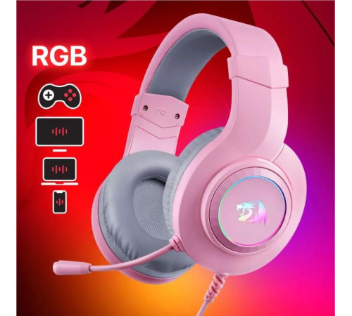 Игровая гарнитура REDRAGON (70746) Hylas Проводной,RGB,USB+3.5мм,розов.