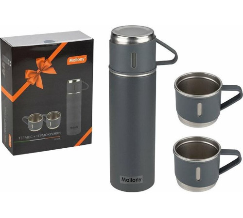 MALLONY Набор: термос + ТЕРМОкружки FESTA, 0,5 л (3 кружки), серый (106052)