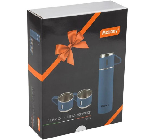 MALLONY Набор: термос + ТЕРМОкружки FESTA, 0,5 л (3 кружки), синий (106055)