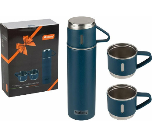 MALLONY Набор: термос + ТЕРМОкружки FESTA, 0,5 л (3 кружки), синий (106055)