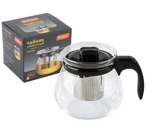 MALLONY Чайник заварочный PERSONA объем 750 мл, из жаропр стекла с фильтром нерж стали, ручкой пласт