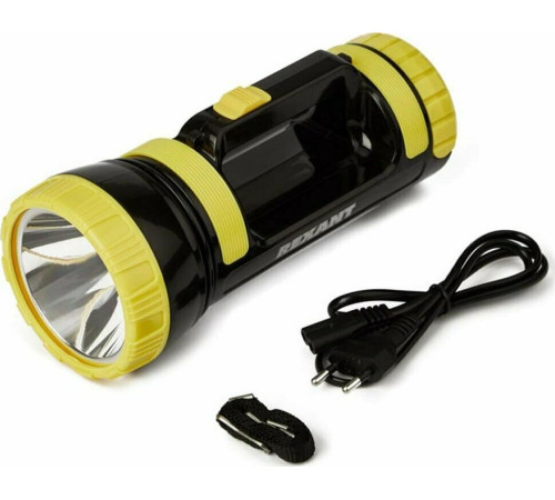 REXANT (75-7822) Фонарь прожекторный, двухрежимный, USB зарядкой и наплечным ремнем, черный