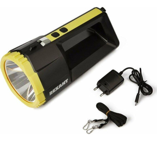 REXANT (75-7824) Фонарь прожекторный, пятирежимный, с наплечным ремнем и функцией Power bank, черный