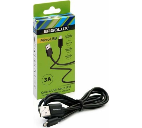 ERGOLUX (15093) ELX-CDC01-C02 USB-Micro USB 3А 1,2м Черный