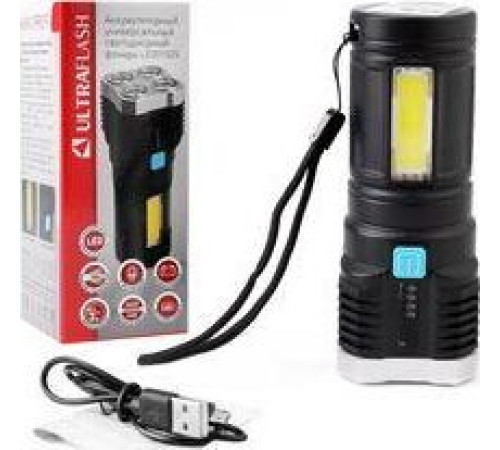ULTRAFLASH (15195) LED51525 4LED+COB, 3 Вт, 4 реж, Micro -USB, бокс черный