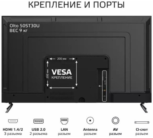 OLTO 50ST30U SMART TV 4K UHD Android Безрамочный