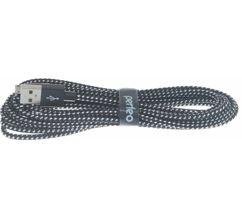 PERFEO (U4802) USB A вилка - Micro USB вилка, черно-белый, 3 м
