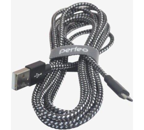 PERFEO (U4802) USB A вилка - Micro USB вилка, черно-белый, 3 м