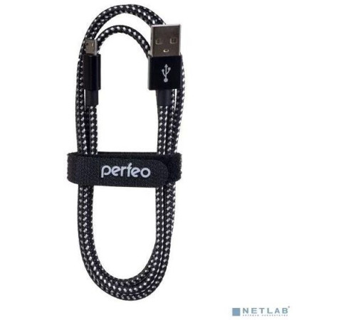 PERFEO (U4802) USB A вилка - Micro USB вилка, черно-белый, 3 м